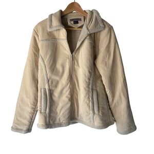 Che-Bella Y2k XL Cream Faux Suede Sherpa Trim Jacket Coat Full Zip Retro 70s